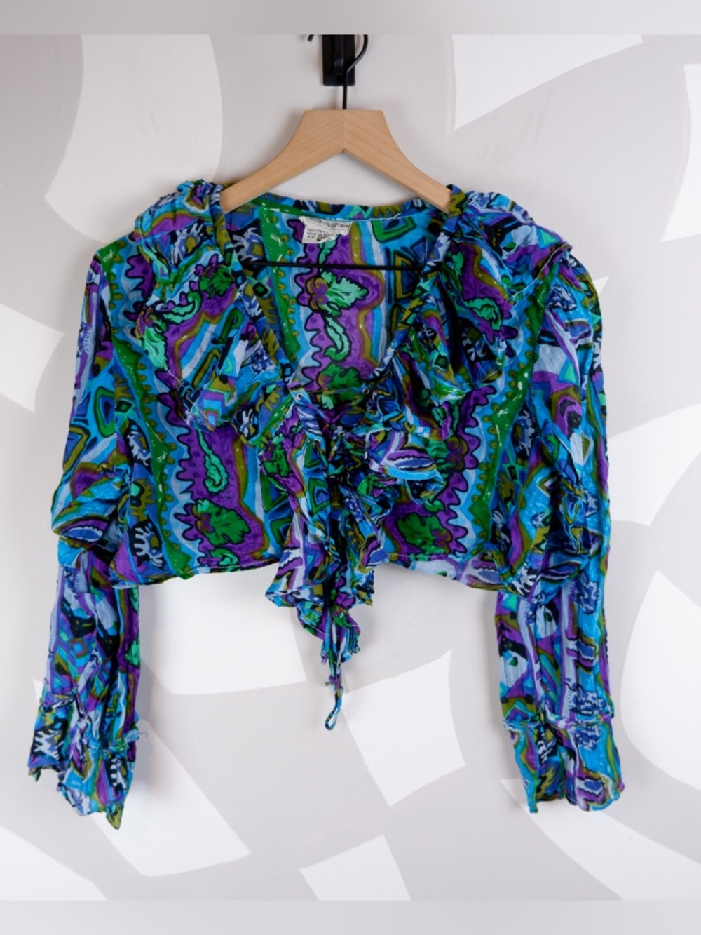 Vintage 90's Fashion Passport Lace Up Ruffle Crop Top | S